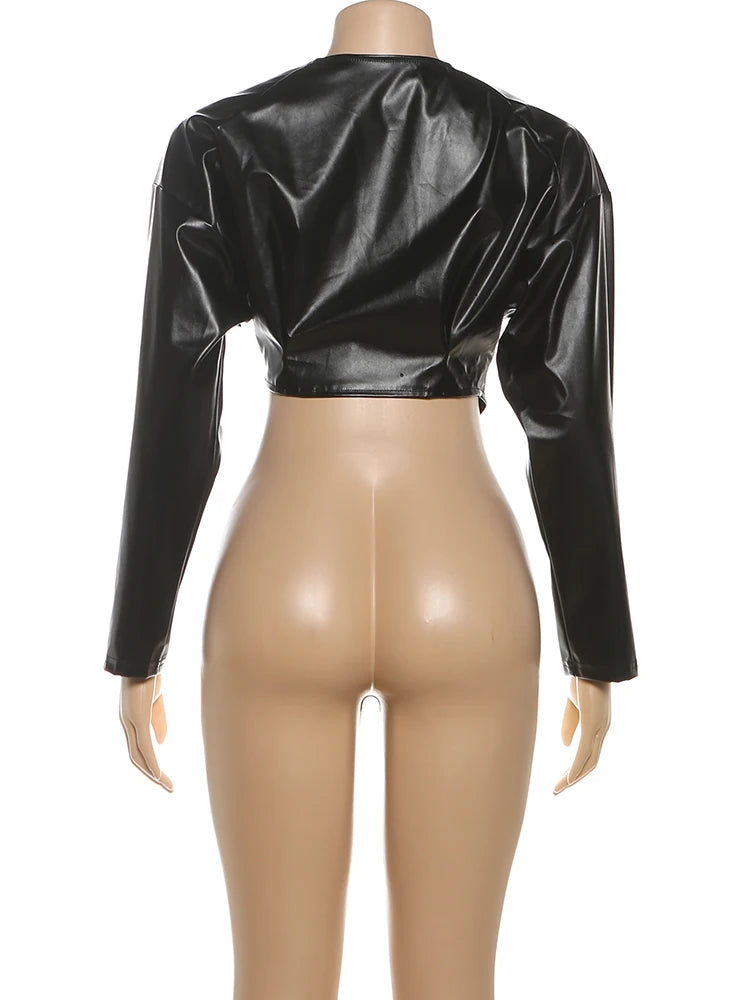 Faux Leather Irregular Crop Jacket — Women's Streetwear Coat