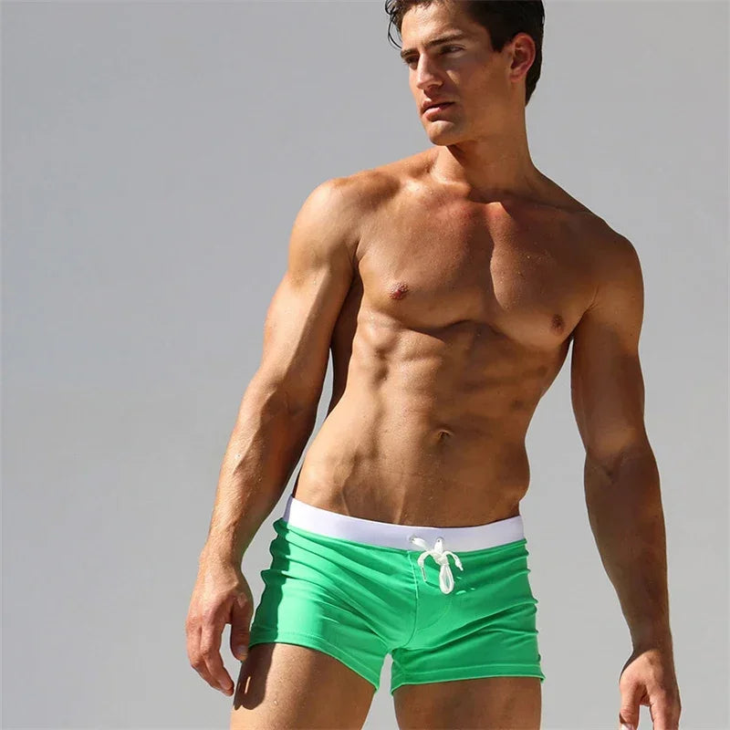 Men's Swimsuit 10 Color Back Pocket Design Quick-drying Beach Men's Boxer Shorts Summer Swimming Trunks