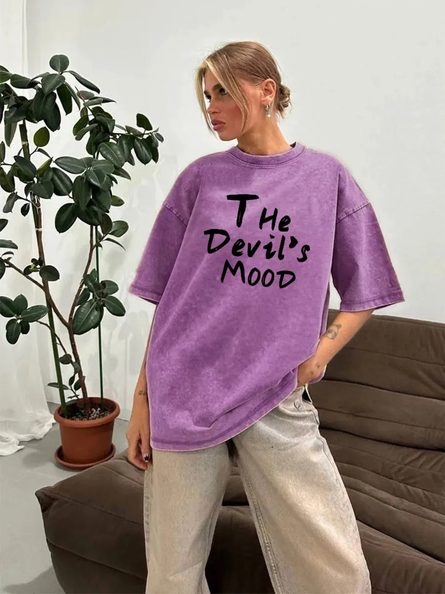 Pink Letter Design Washed T Shirt Women Vintage Cotton T-shirts Streetwear Soft Mineral Tees Girl Loose Female Tee Tops Y2k