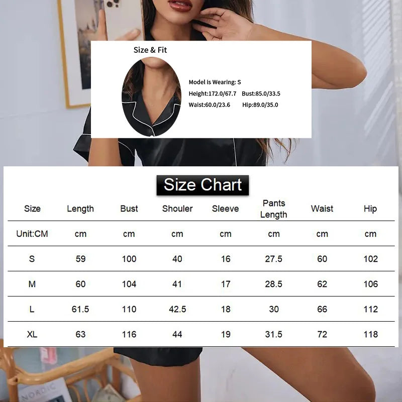 2026 Women Satin Pajamas Set 2-piece Pj Sets Sleepwear Loungewear Button-Down Pajama Women Pajamas Pijama Homewear Shorts Set
