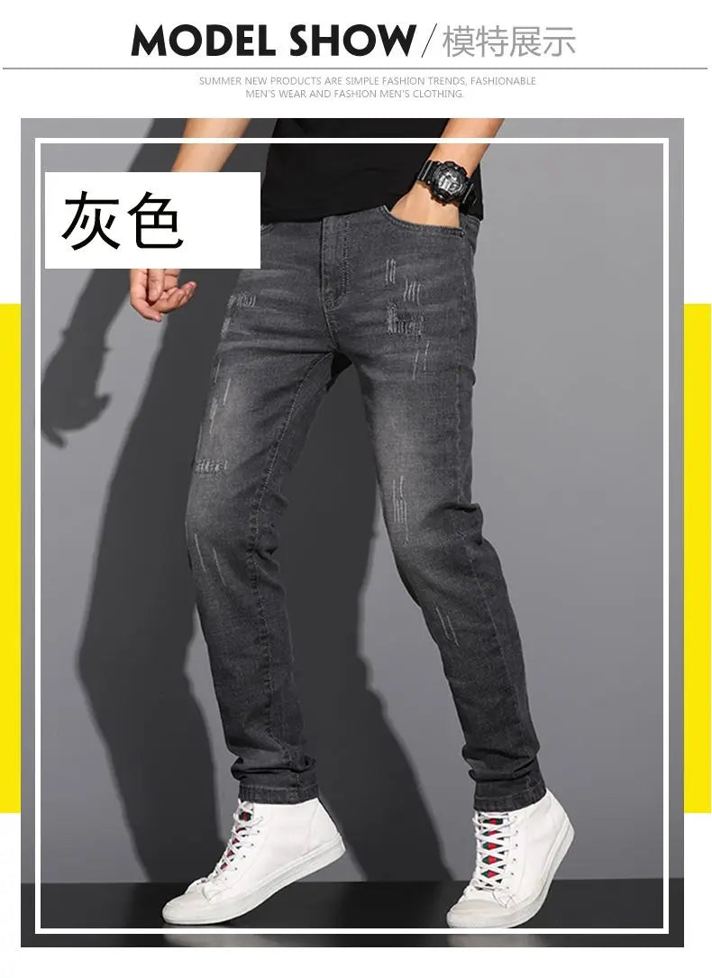 2025 Summer Thin Jeans Men's Korean Edition Fashion Trend Straight Leg Shorts Embroidered Cowboy Pants Black Blue Grey