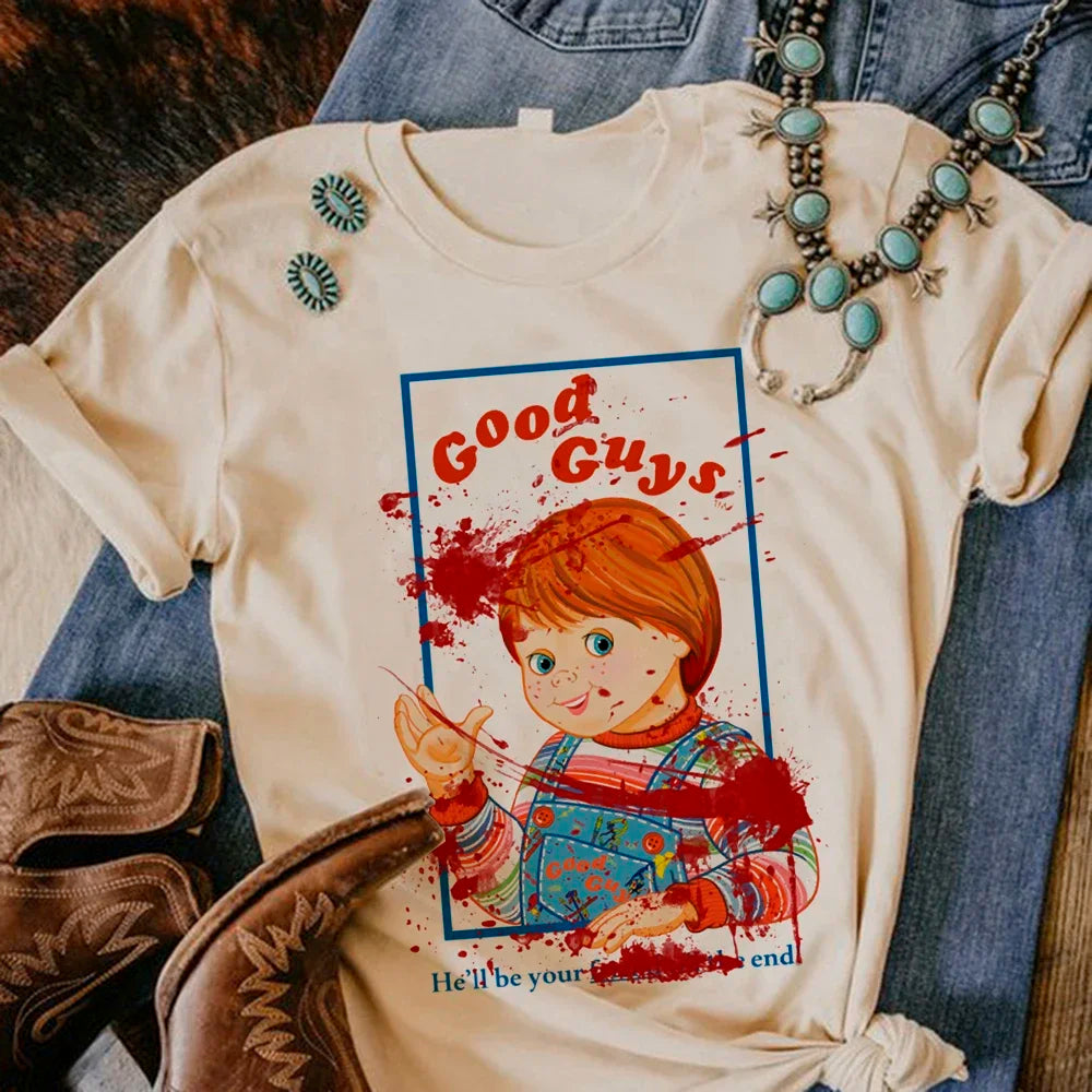 Satan Halloween Horror Ghost Tee Women Manga Y2K Designer T Shirt Female Funny Streetwear Anime Clothes