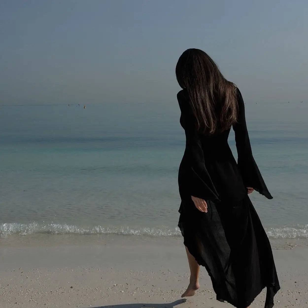 Long Sleeve Sunscreen Beachwear Womens Clothing Sexy V Neck Ruffled Black White New Chiffon Tunic Beach Cover Up Cover-ups Dress
