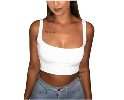 2025 sexy women's solid color vest with exposed navel top, summer sleeveless beach women's sports vest