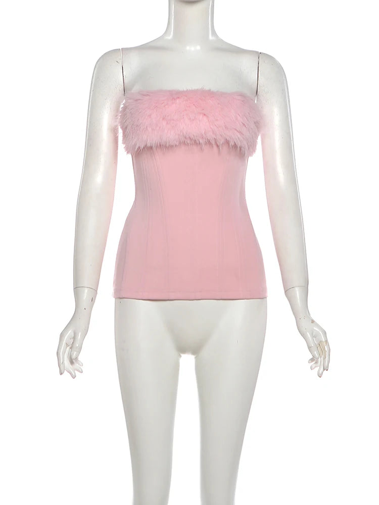 Weird Puss Christmas Furry Strapless Tops Women Patchwork Sexy Long Gloves Matching Birthday Luxury Classic Midnight Clubwear