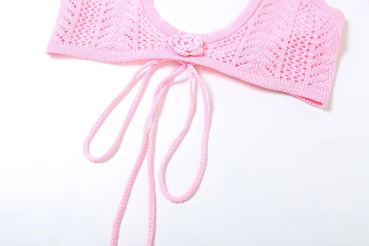 Weird Puss Beach Crochet Women Summer 2 Piece Set Applique Halter Bandage Camisole+Maxi Skirts Sexy Matching Vacation Clubwear