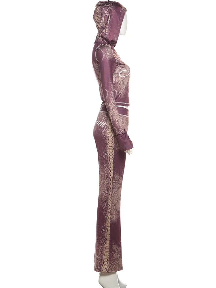 Snake Print Zip Jacket & Pants Set — Women's Tracksuit