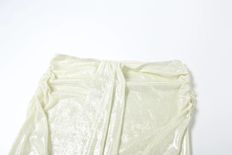 Weird Puss Thin Sexy Women 2 Piece Set Glitter Sheet Metal Backles Shalter Tank Tops+Ribbon Skirts Tight Vacation Matching Suits