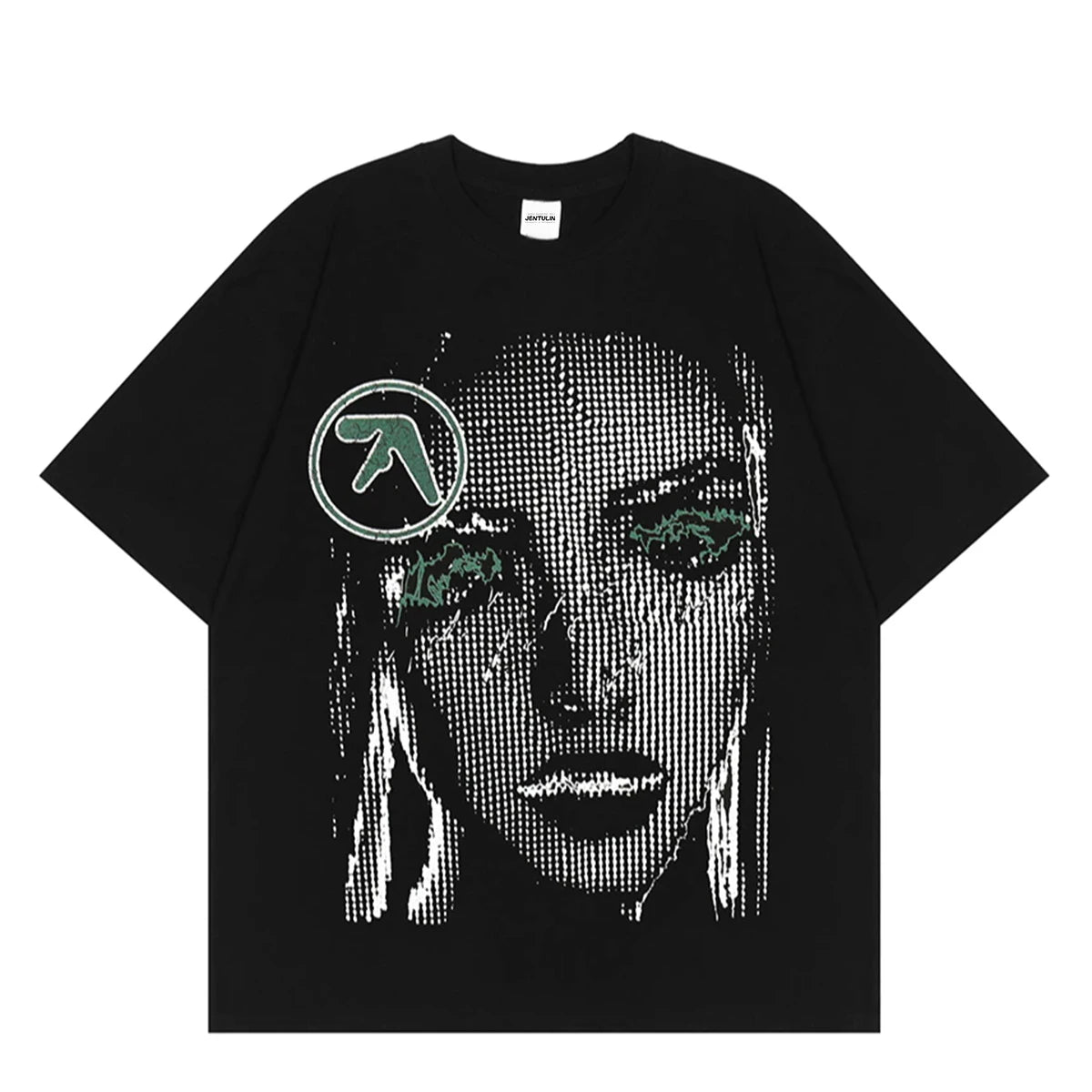 Vintage Punk Men Tops Aphex Twin Graphic Face T-Shirt Oversized Hip Hop Streetwear Harajuku T Shirt Gothic Cotton Clothing Loose