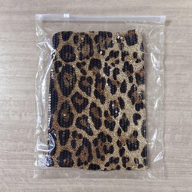STYLISH LADY Sparkly Sequined Leopard Printed Crop Top 2025 Summer Women Strapless Zipper Slim Sexy Club Party Street Tops Tees