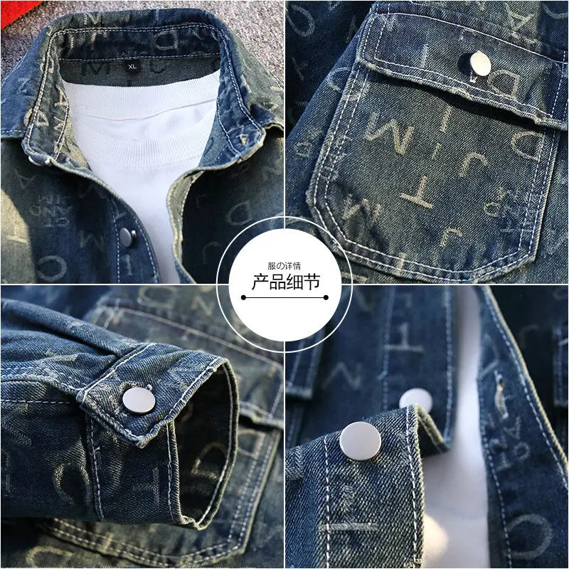 High Quality 2025 Spring Autumn Men's Cotton Denim Jackets Casual Youth Streetwear print Denim Coats Loose Tops Clothing