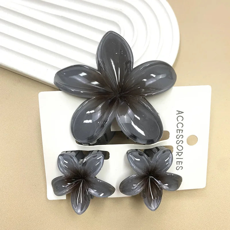 3Pcs Sweet Colorful Plumeria Flower Shark Clip Hair Claw Bohemian Ponytail Clip Plastic Hairpin Barrette Summer Hair Accessories