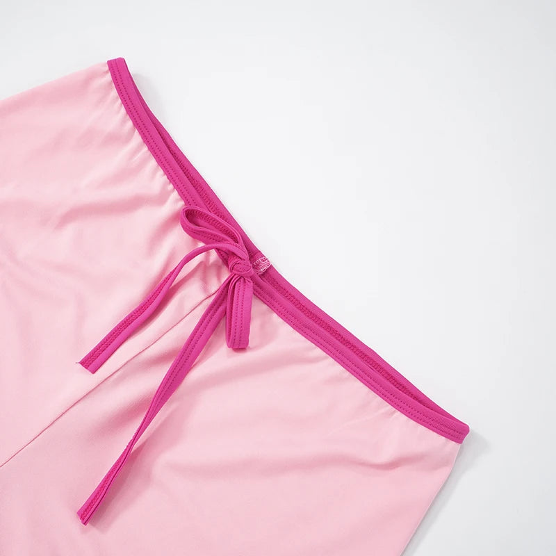 Weird Puss Contrast Bandage 2 Piece Set Women Sexy Halter Mini Bra+Skinny Swim Shorts Vacation Beach Party Style Trend Swimsuits