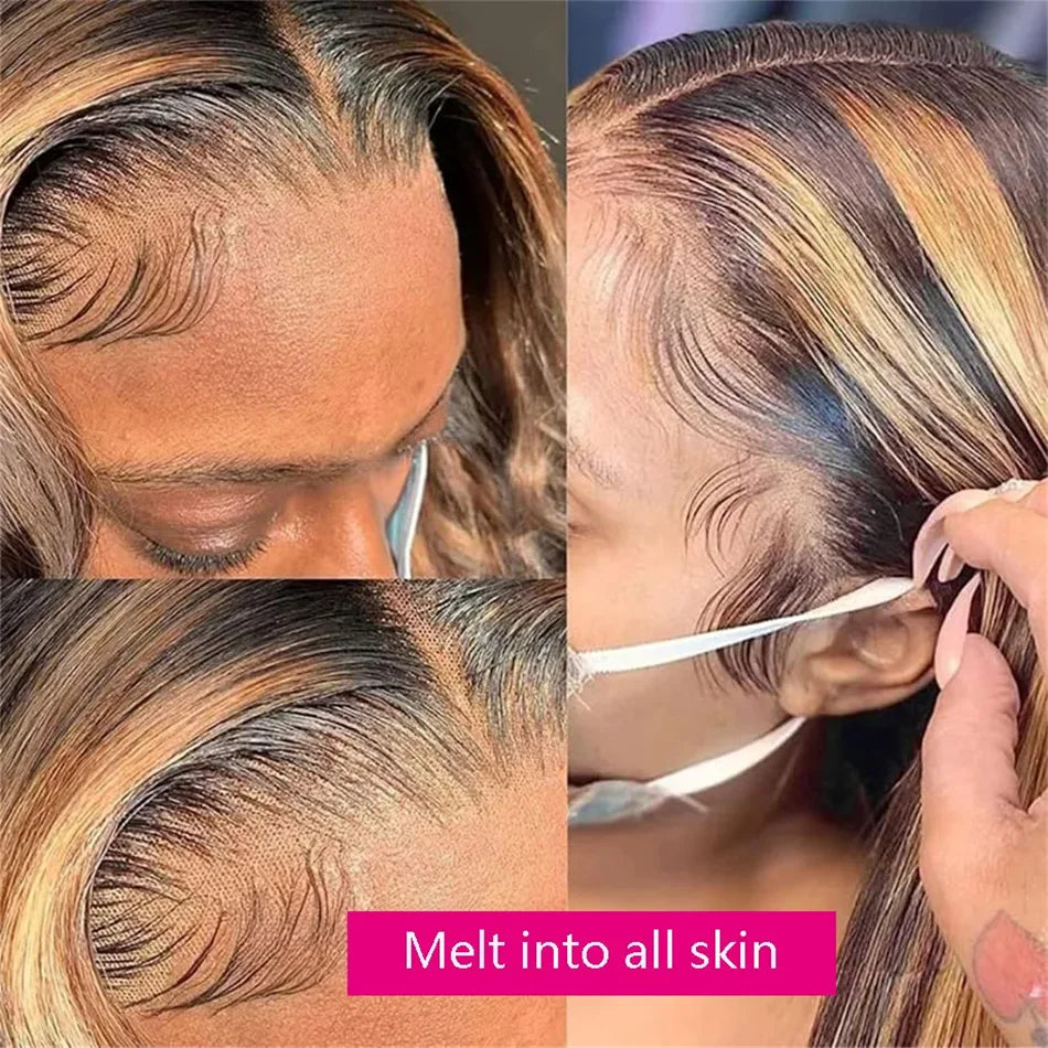 Highlight Bone Straight Human Hair Lace Front Wigs Blonde Ombre Colored Brazilian 13X6 Lace Frontal Wigs For Women Pre Plucked