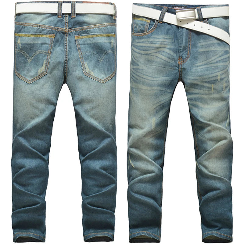 Denim washed Holes Ripped Patchwork denim Streetwear Light Blue Denim Slim Skinny Pencil Pants Oversize men Trousers jean man