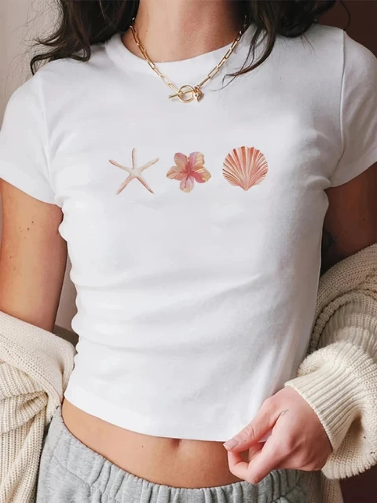 Y2K Clothing Printed Pattern Short Sleeved Women's Summer Fashion Crop Exposed Short Slim Fit T-shirt