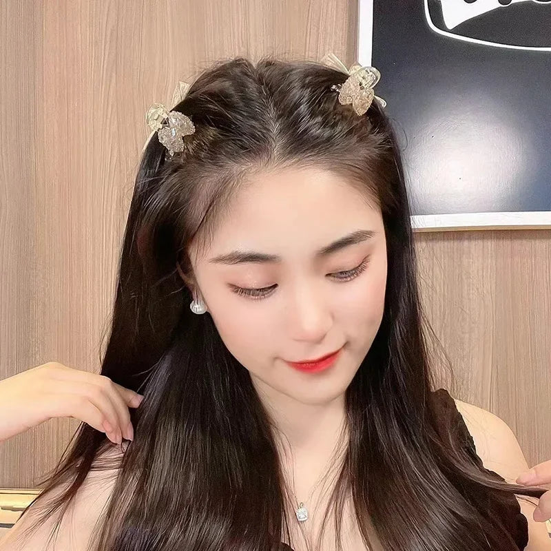 Korean 1/2pcs Sweet Black Red Bow Small Hair Claw Clip Princess Velvet Bow Hair Clip Claw Clamp Headwear Girls Women