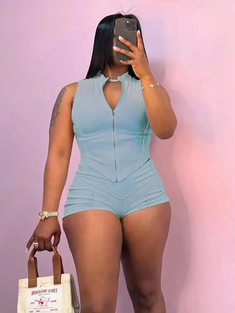 Weird Puss Lines Patchwork 2 Piece Set Women Zipper Cardigan Irregular Crop Top+Skinny Peach Hip Shorts Simple Sporty Streetweas