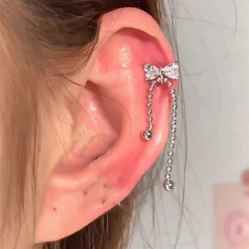 1pcs Quality Love Star Zircon 316L Stainless Steel Ear Bone Nail Y2K Silver Color Earring for Women Cochlear Accessorie