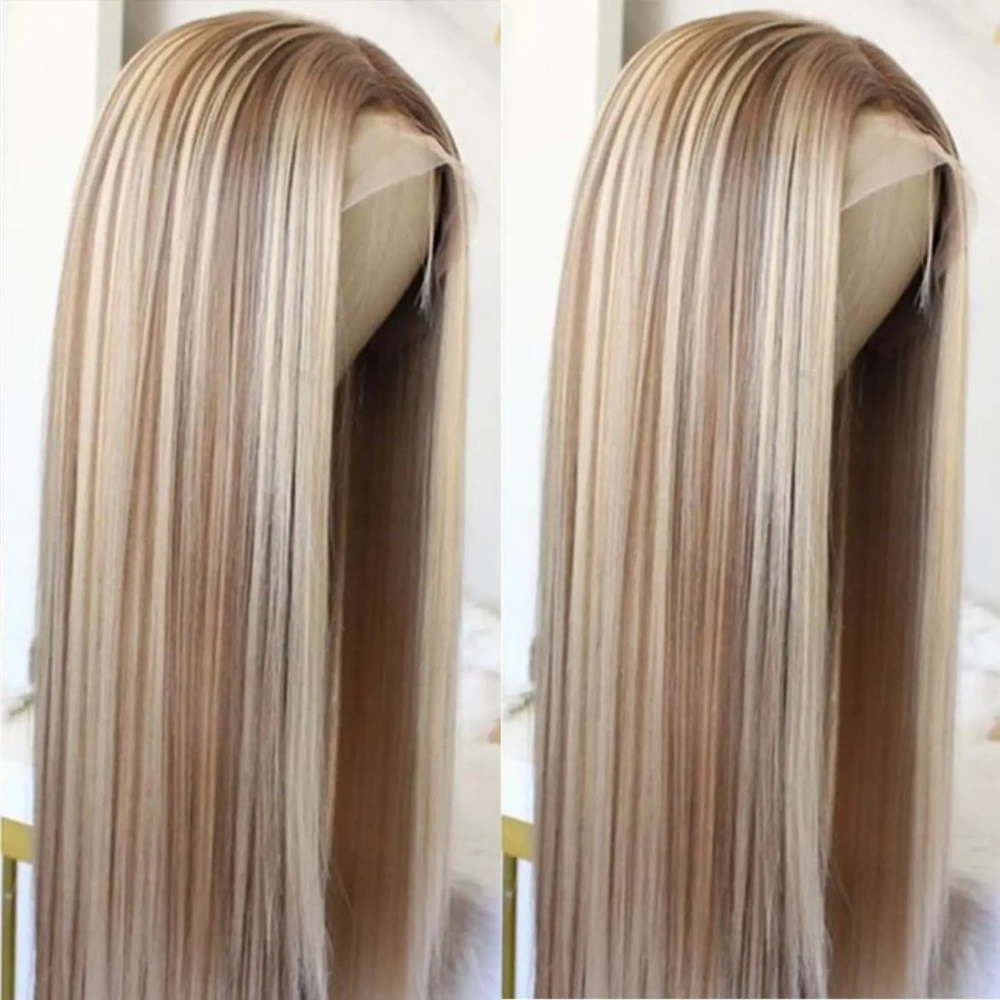 Highlight Brown Synthetic Lace Wigs for Women 13x4 Lace Front Wig  Pre Plucked 24 Inch Straight Lace Frontal Wigs Blonde Daily