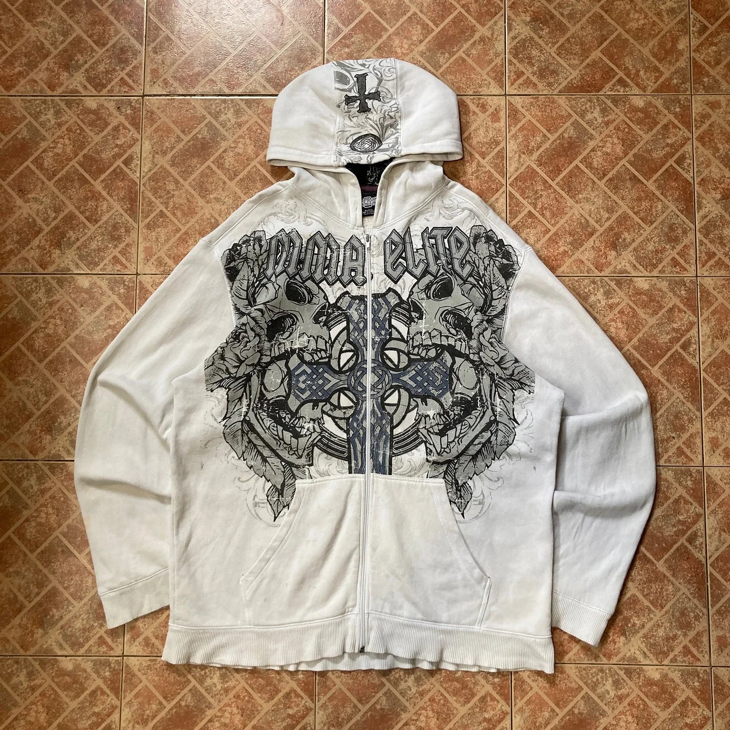 American Retro Rock Gothic Graphic Fur Collar Loose Zipper Sweatshirt Men's Y2K New Harajuku Punk Casual Joker Hoodie Streetwear