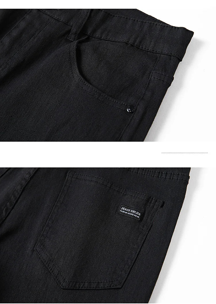 Men's pure black jeans Korean version trendy straight fit pants men's comfortable and elastic classic business denim