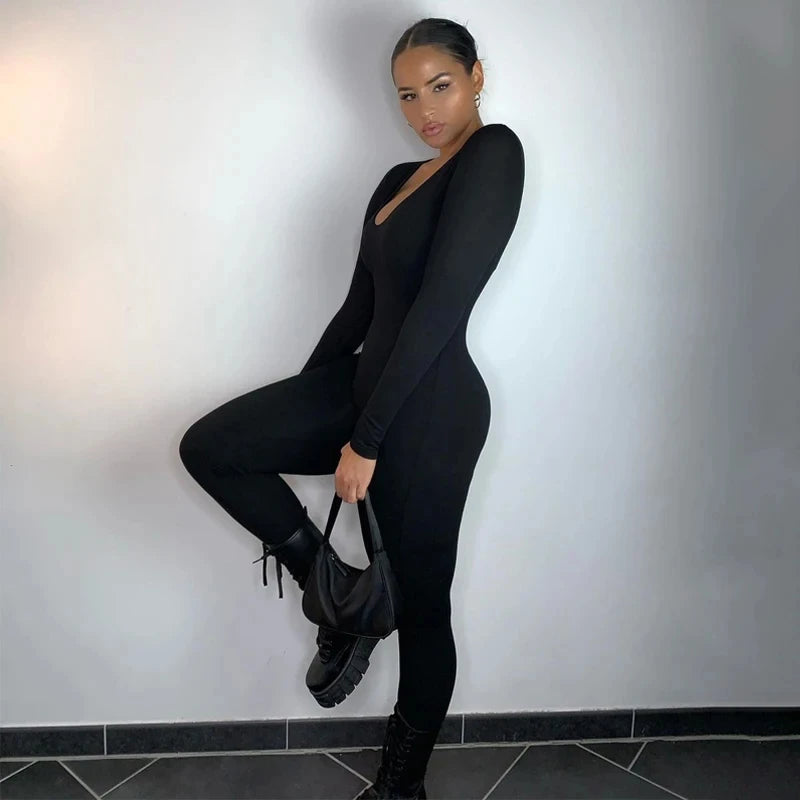 Dulzura Women 2024 Autumn Winter Long Sleeve Bodycon Streetwear Jumpsuit Overall One Piece Outfit Wholesale Items for Business