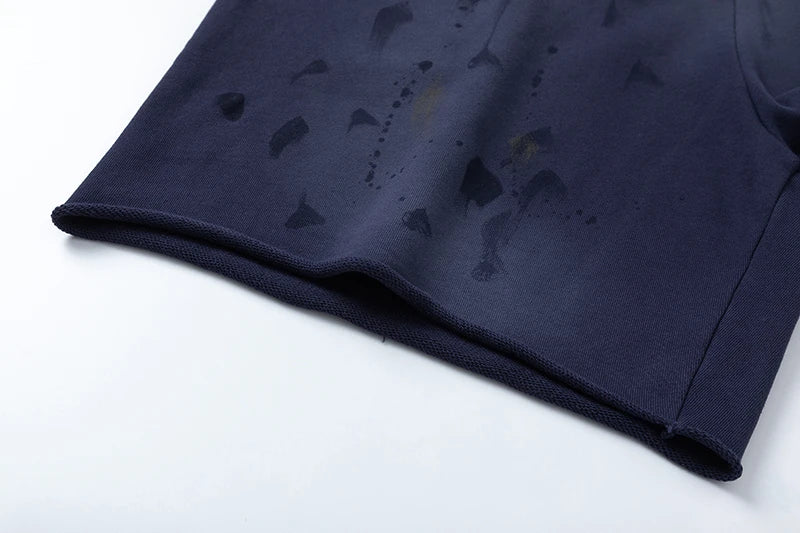 RRR123 2024 New Sports Shorts Heavyweight Washed Graffiti Print Vintage Drawstring Capris Casual High Street Loose Curled Y2K