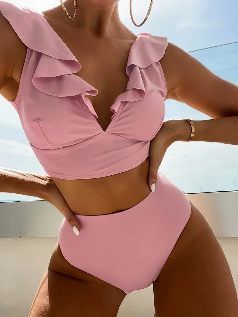 Ladies Two-Piece Bikini Set Sexy Swimsuit Tankini Fashion Ruffled Bikini Swimwear Women Swimming Suit Summer Beachwear Clothing