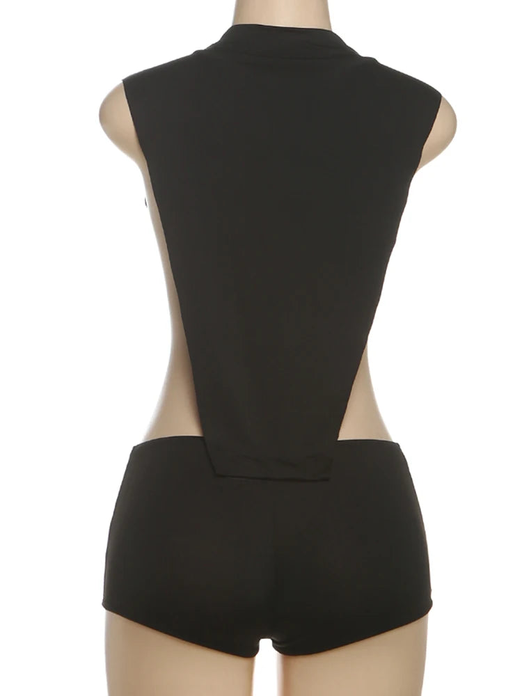 Hollow Patchwork Ruched Playsuit — Women's Clubwear Romper