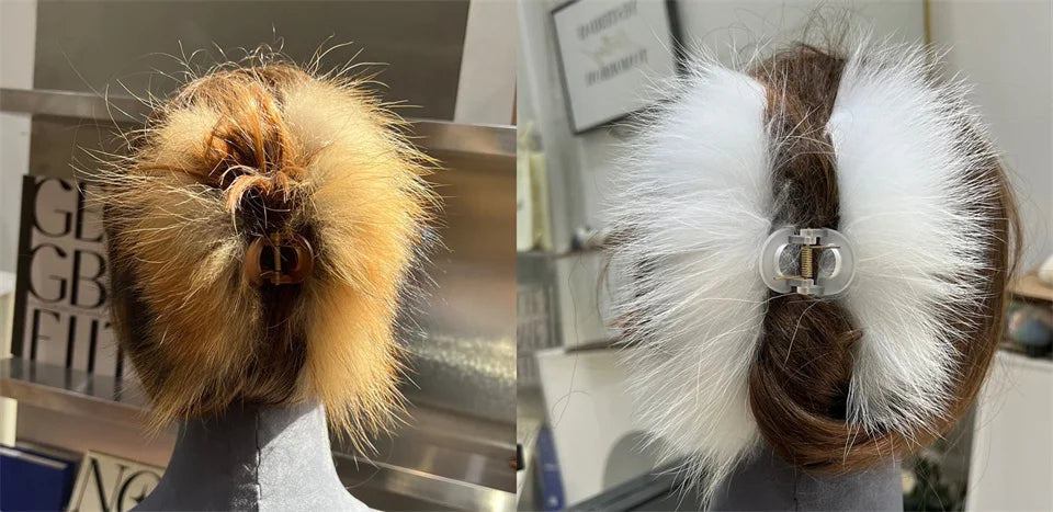 New Jelly Color Fox Fur Hair Clip Woman Claw Clip For ladies Sweet Hair Ornament Hair Hold Headband Fur Hairpin Hair Accessories