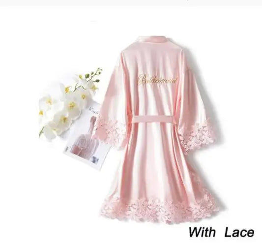 Summer Lace Sleepwear Bride&Bridemaid Wedding Robe Gown Solid Embroidery Kimono Bathrobe Women Casual Home Night Dress M L Xl