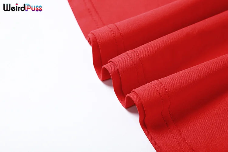 Weird Puss Women 2Piece Set Double-Deck Pleated Tassel Mini Skirt+Bandage Slim Tank Top Festival Party Sexy Matching Outfits