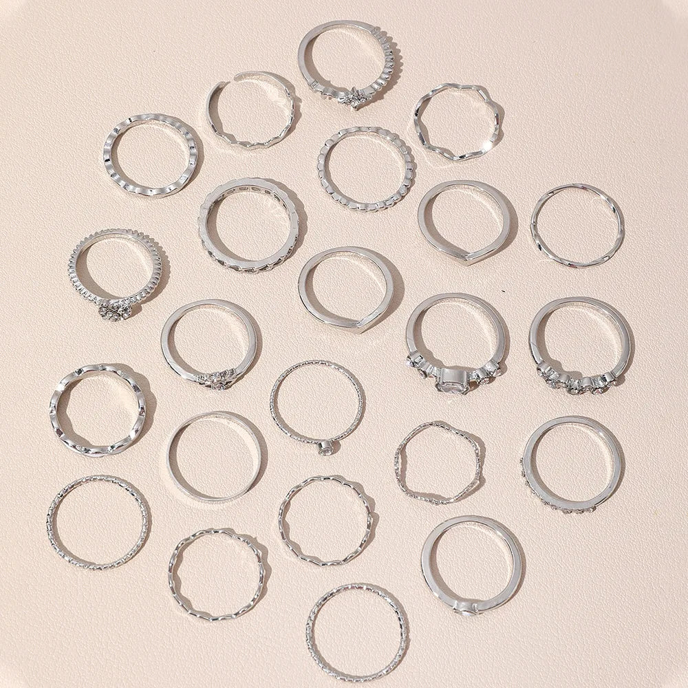 23Pcs Fashion Knuckle Rings Set For Women Crystal Star Moon Eye Wave Gold Silver Color Rings Female Trendy Party Jewelry Gift