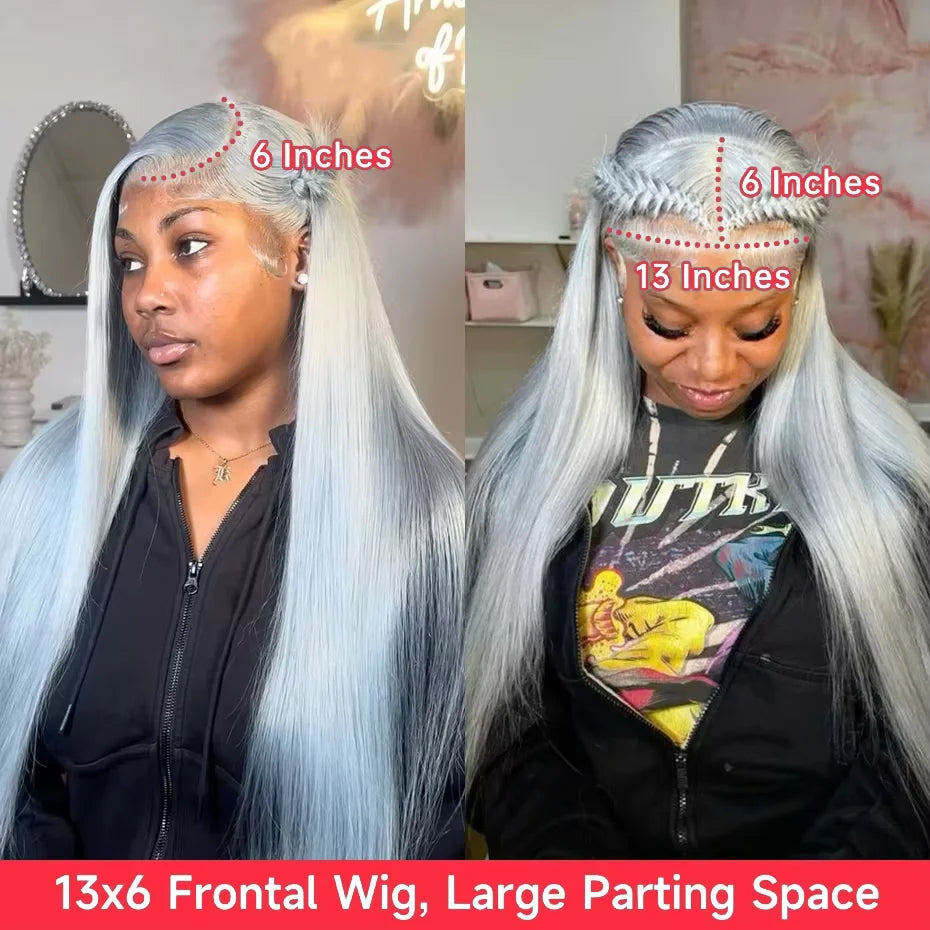 30Inch Straight Lace Front Wig Human Hair Light Grey 13x6HD Lace Front Wig Human Hair Pre Plucked 13x4 Lace Front Wig Human Hair