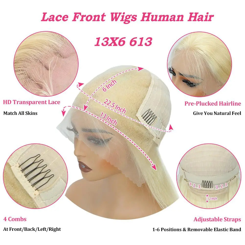 30Inch 13x6 Lace Front Human Hair 200 Density  613 Blonde Straight Lace Front Wig Human Hair Pre Plucked Blonde Wigs For Women