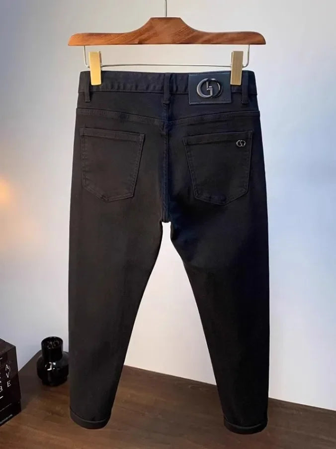 Spring Autumn Men's Elastic Slim Fit Casual Jeans Trendy Loose High End Brand Fashionable Long Trousers Popular Style