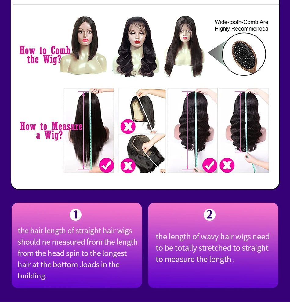 32" Dark Purple Straight Lace Frontal Wig 13x6 13x4 Lace Front Human Hair Wigs For Women Brazilian Remy Pre Plucked 6X4 Lace Wig