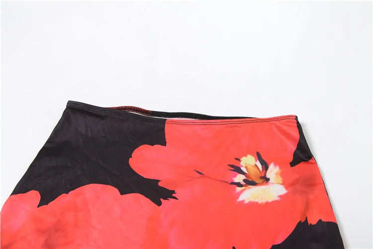 Weird Puss Y2K Floral Print 2 Piece Set Women Sexy Low-Neck Camisole+Skinny Peach Hip Skirts Vacation Trend Beach Style Outfits