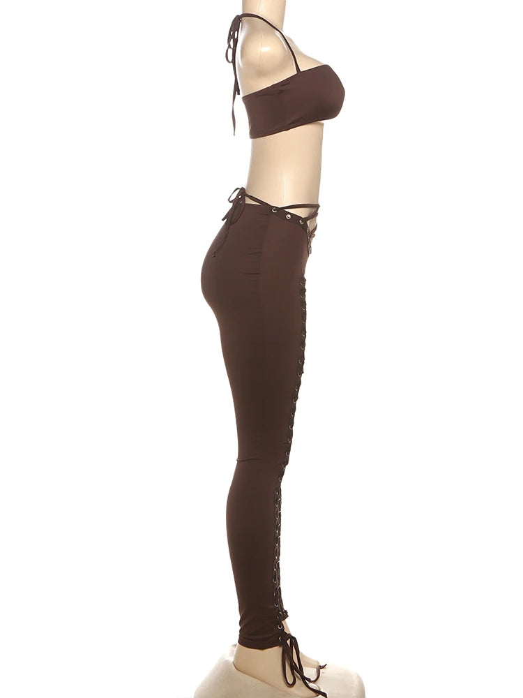 Halter Camisole & Shirring Hollow Pants Set — Women's Clubwear