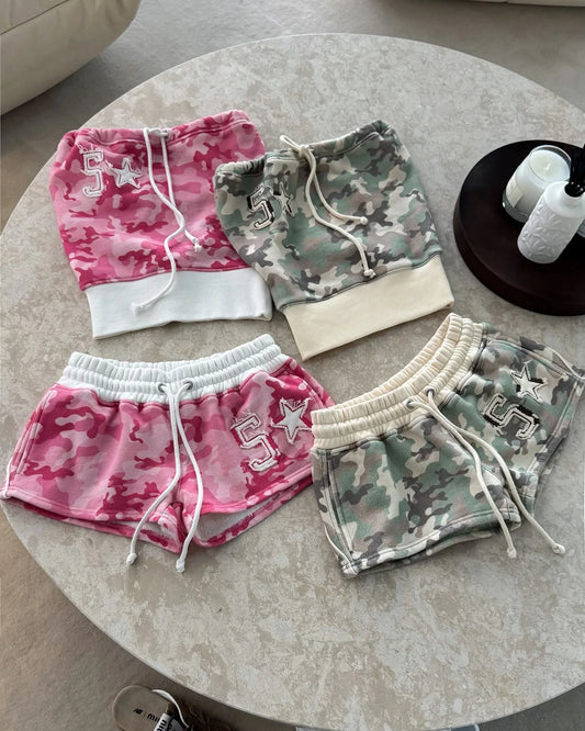 New Y2k Summer Strapless Top Suit Women Hip Hop Fashion Camouflage Embroidered Sexy Slim Strapless Top Gothic Punk Streetwear