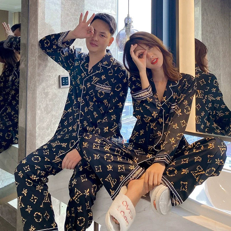 Spring Autumn High Quality Home Suit Women Long Sleeve Silk Sleepwear 2 Piece Cardigan Long-Sleeved Ladies Sleepwear Loungewear