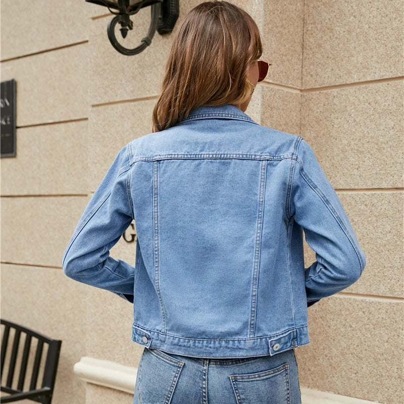 Fashion Vintage Jean Jackets 2025 Autumn New Long Sleeve Casual Solid Cardigan Coat Casual Pocket Outwear