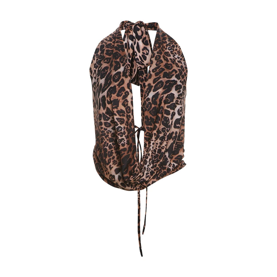 Weird Puss Halter Backless Tank Tops Women Sexy Hipster Swing Collar Leopard Print Summer Trend Hot Chick Wild Streetwear Vest