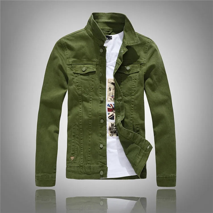 2025 Denim Jackets Men Solid Color Jacket Slim Fit Denim Coat Fashion Military Jacket Yellow Black Green White Top for Men