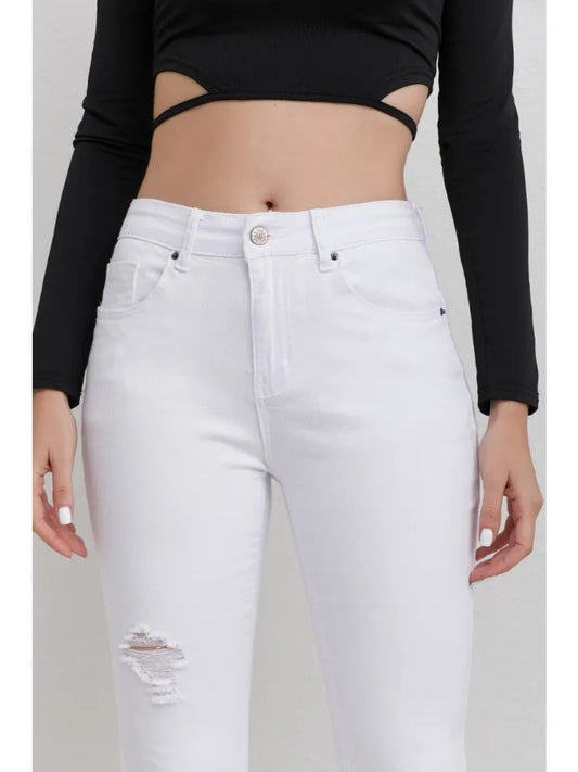 Ladies White jeans, Trousers High waisted  Distressed Flare Leg Fashionable Jeans Street style Outfit