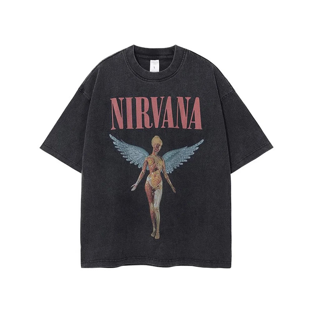 Nirvana Kurt Cobain Vintage Washed Retro Tie-Dye Loose Fit T-Shirt