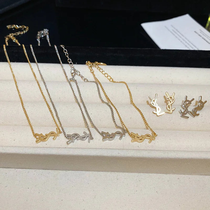 Silver Needle Metal Style Letter Earrings, French Minimalist And High-end Bracelet, Niche Fashion, Light Luxury Temperament