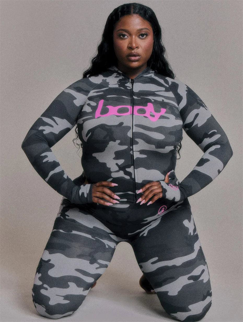 10 Wholesale Fall Tracksuits Camouflage Printing Two Piece Set Womens Outfits Slim Long Sleeve Hooded Jackets + Pants K15697_2