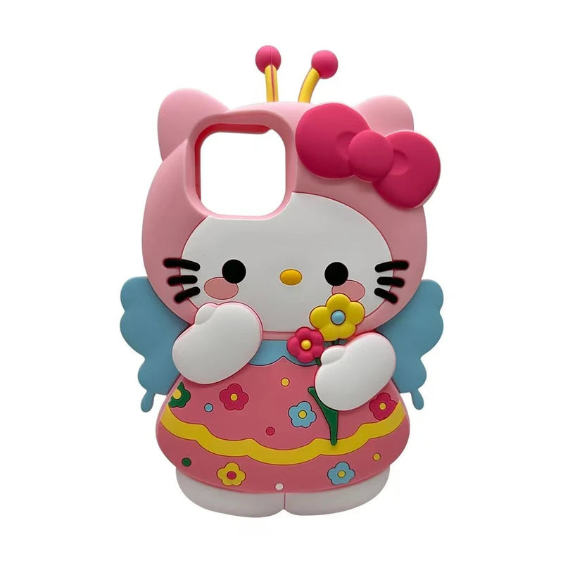 Sanrio 3D Cartoon Hello Kitty Bow Cute Phone Case For iPhone 17 16 15 14 13 12 Pro Max 11 Xs XR 7 8 Plus SE Soft Silicone Cover